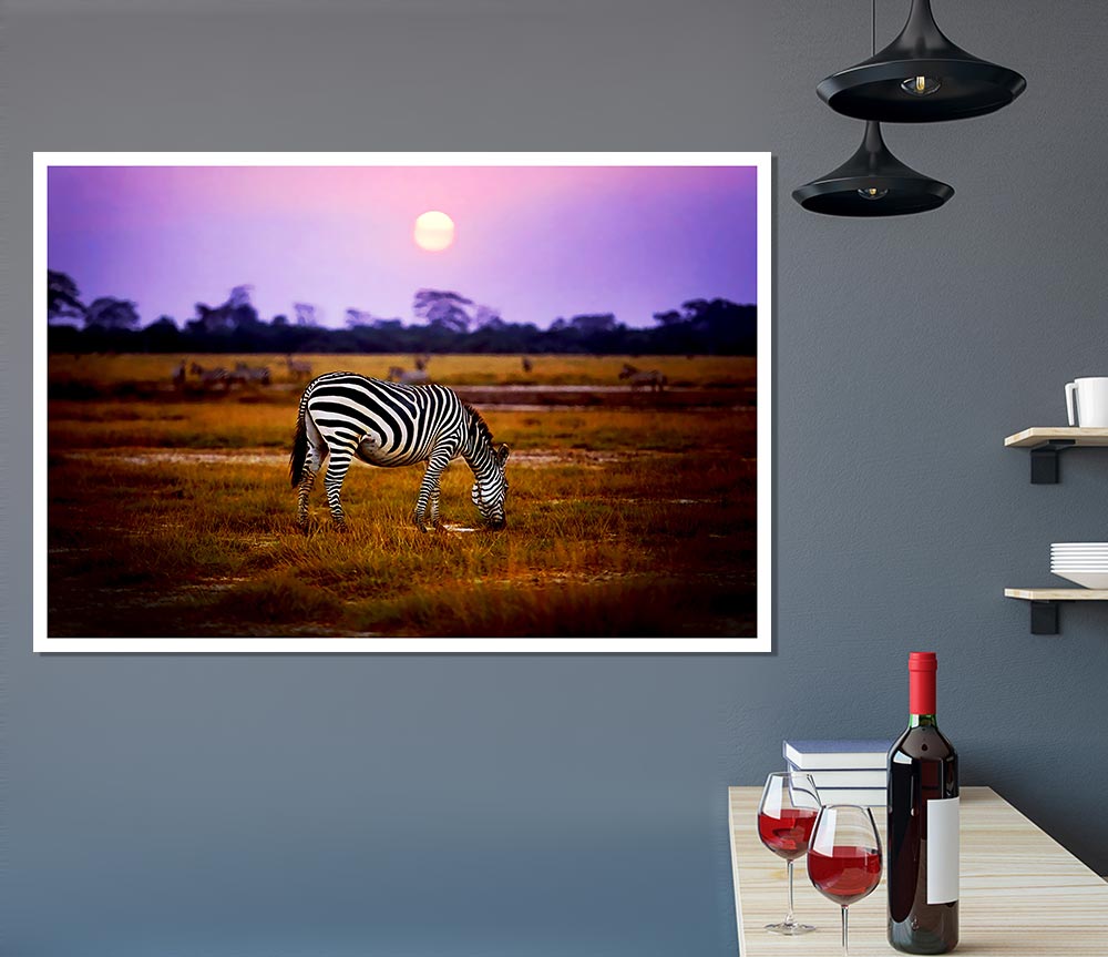 Zebra Sunset Print Poster Wall Art