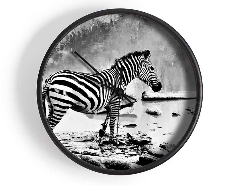 Zebras Watering Hole B n W Clock - Wallart-Direct UK