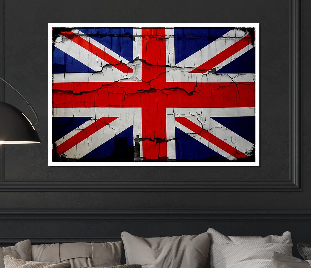 United Kingdom Flag Cracked Print Poster Wall Art