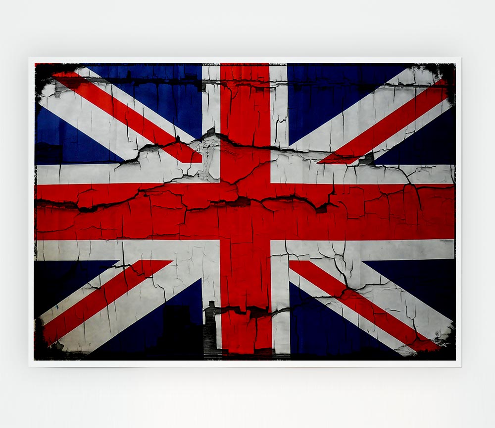 United Kingdom Flag Cracked Print Poster Wall Art