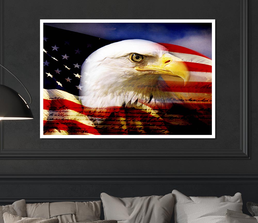 American Eagle Flag Print Poster Wall Art