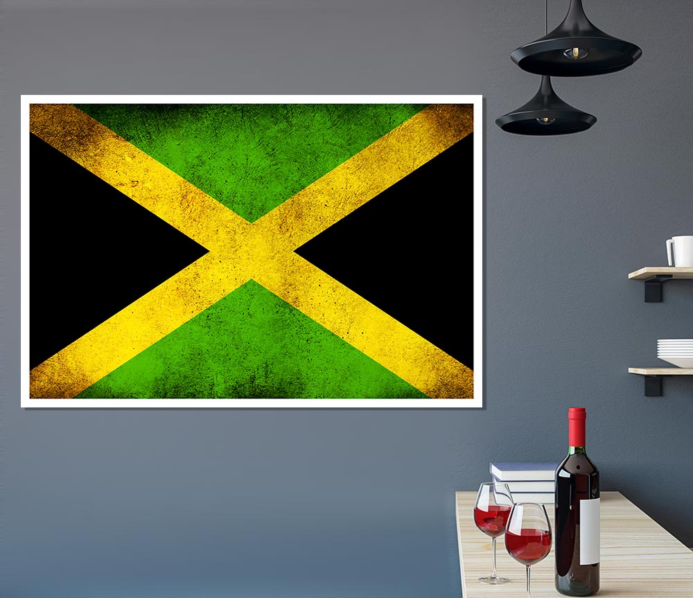 Jamaican Grunge Flag Print Poster Wall Art