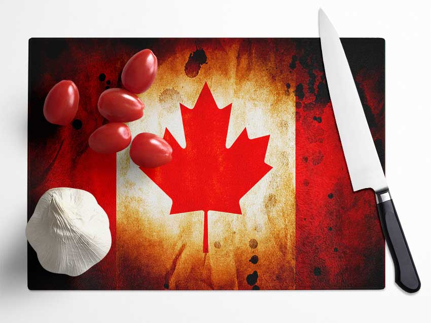 Canadian Flag Grunge Glass Chopping Board