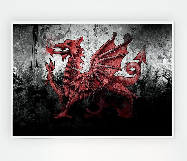 Welsh Dragon Grunge Print Poster Wall Art