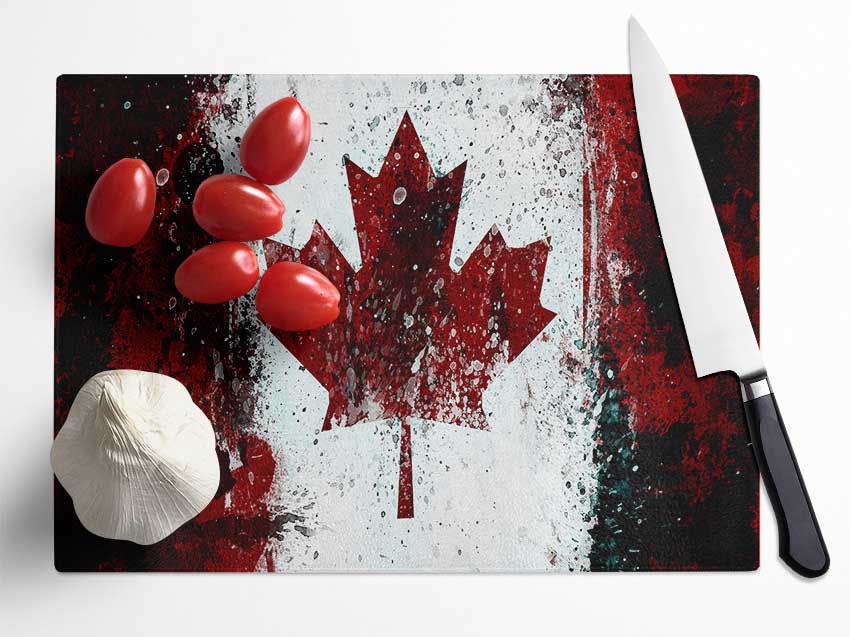 Canadian Grunge Flag Glass Chopping Board