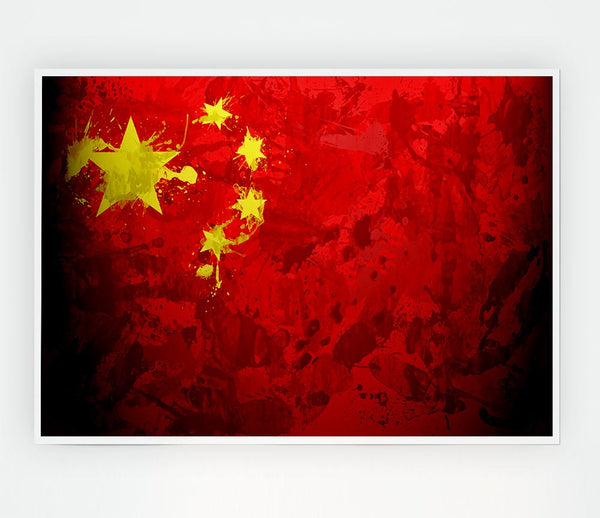 China Flag Grunge Print Poster Wall Art