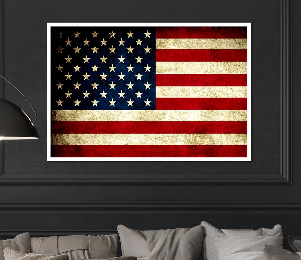 Grunge Flag Of America Print Poster Wall Art