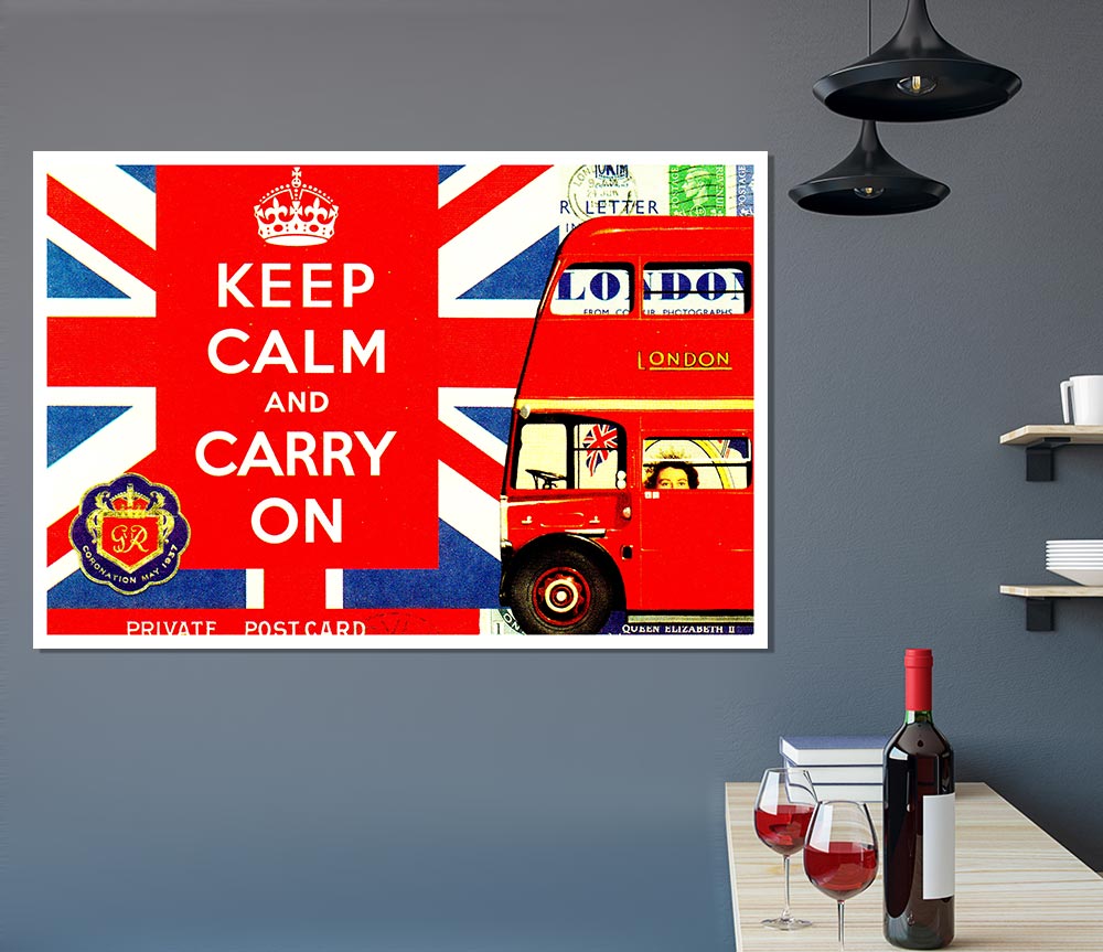 Uk Flag And Bus Print Poster Wall Art