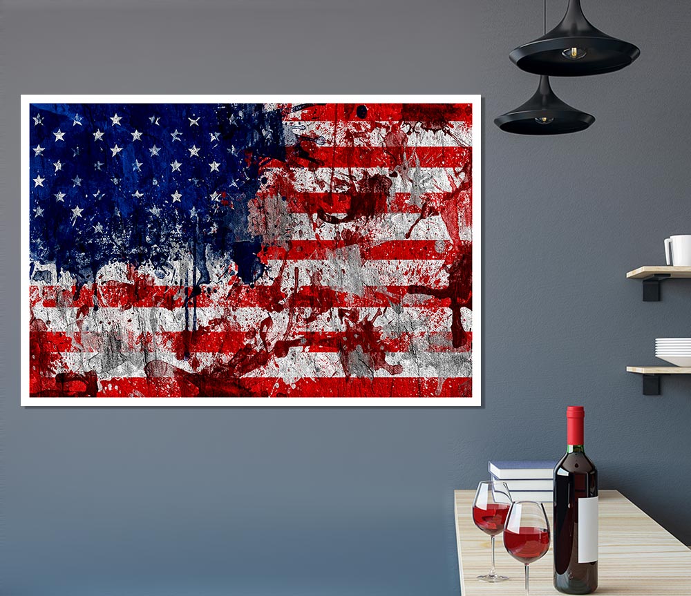 Usa American Flag Grunge Print Poster Wall Art