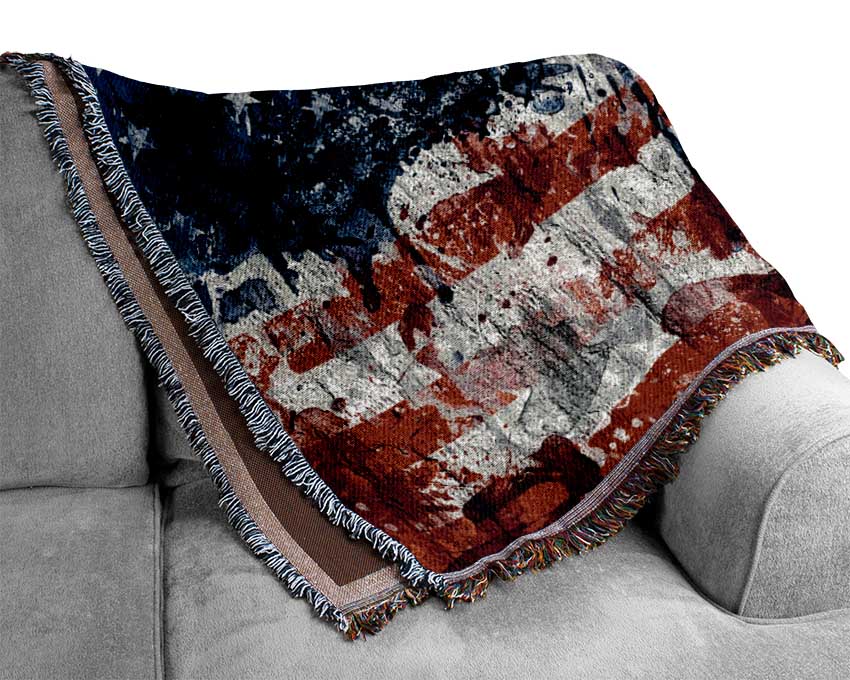 Usa American Flag Grunge Woven Blanket