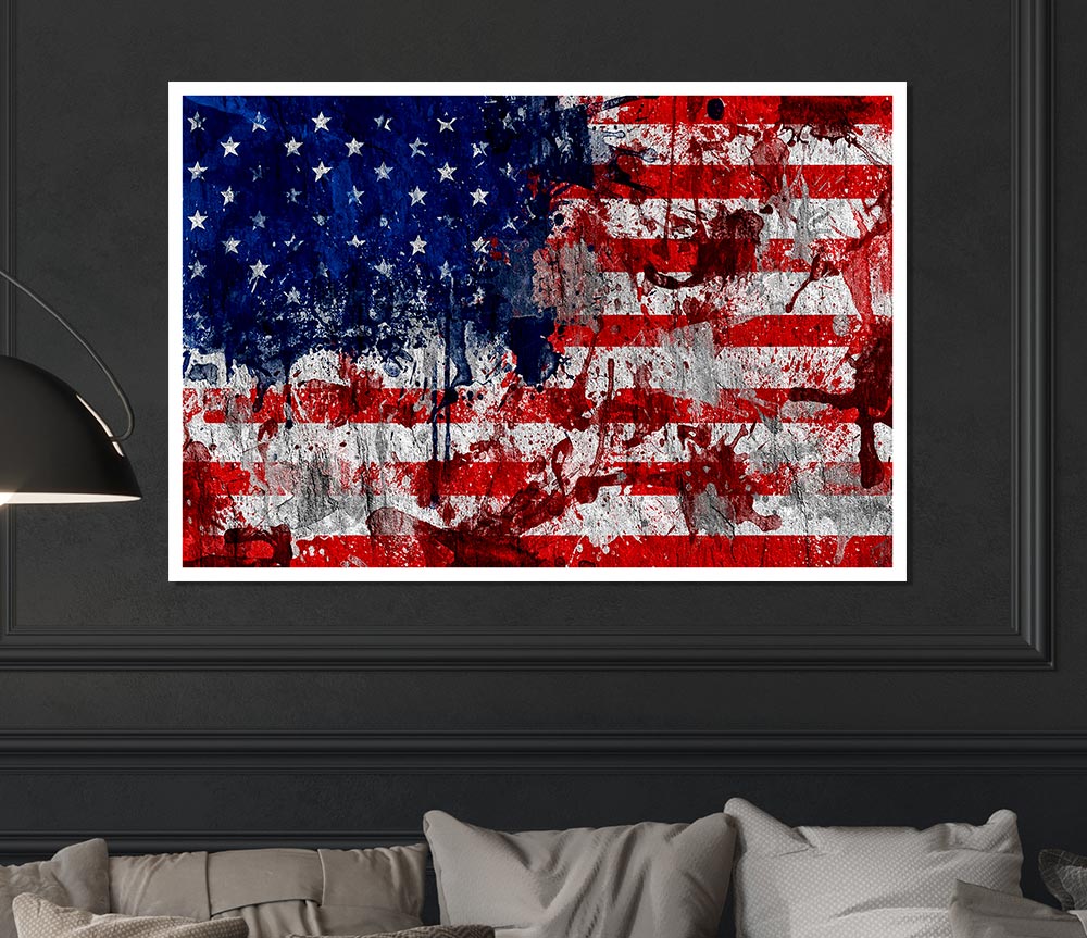 Usa American Flag Grunge Print Poster Wall Art