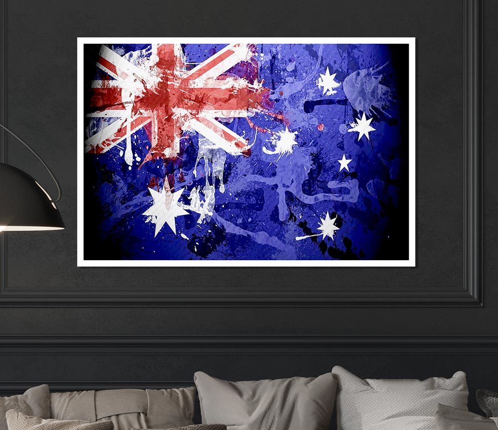 Australian Grunge National Flag Print Poster Wall Art