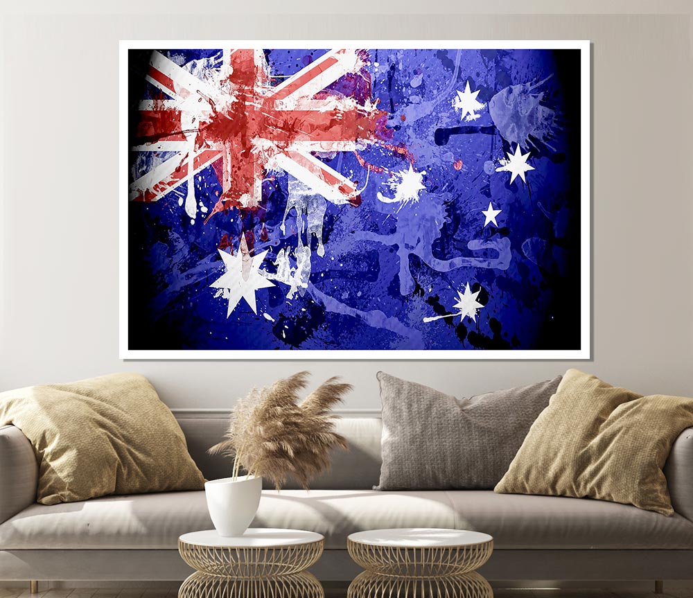 Australian Grunge National Flag Print Poster Wall Art