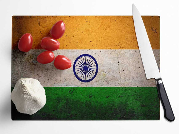 Indian Grunge Flag Glass Chopping Board