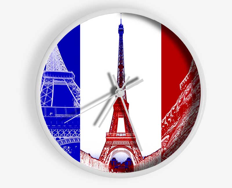 Eiffel Tower French Colours Clock - Wallart-Direct UK