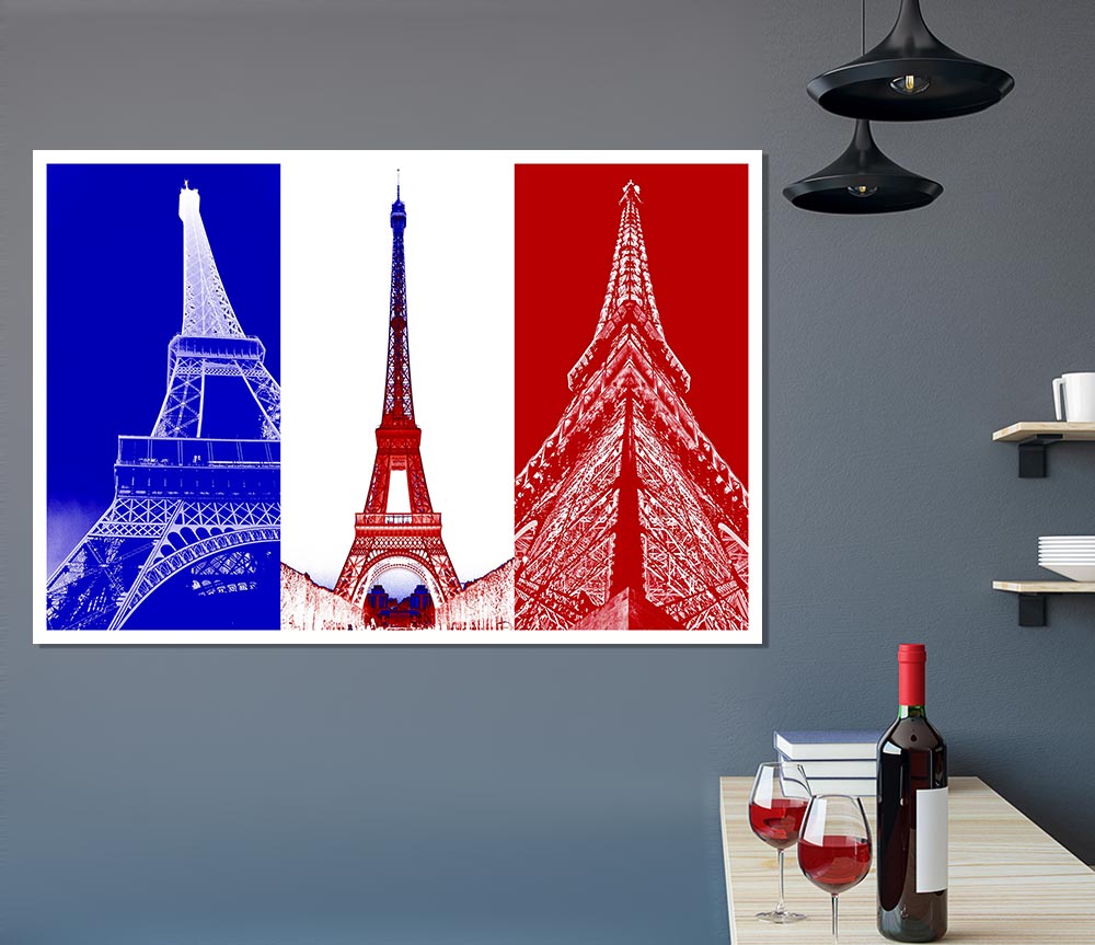 Eiffel Tower French Colours Print Poster Wall Art