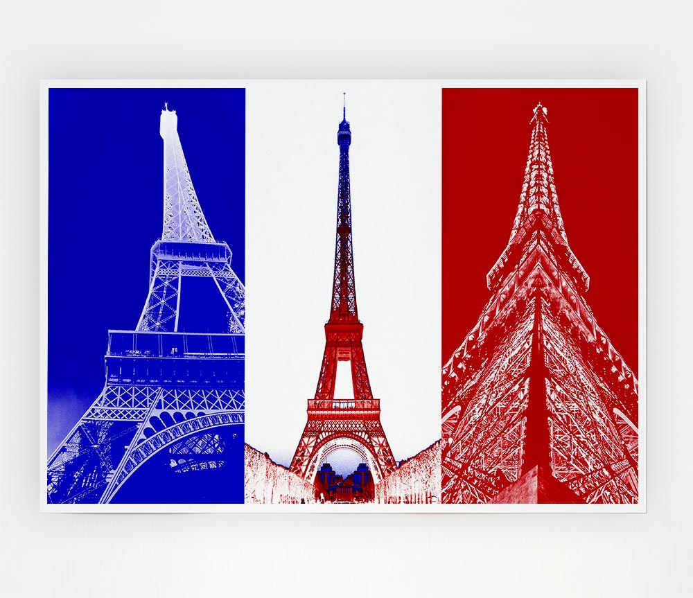 Eiffel Tower French Colours Print Poster Wall Art