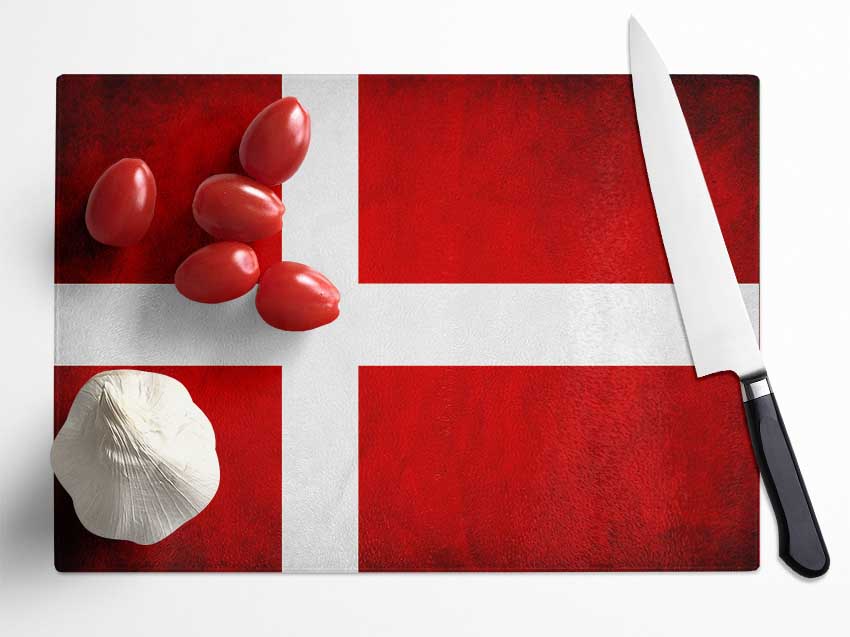 Denmark Flag Grunge Glass Chopping Board