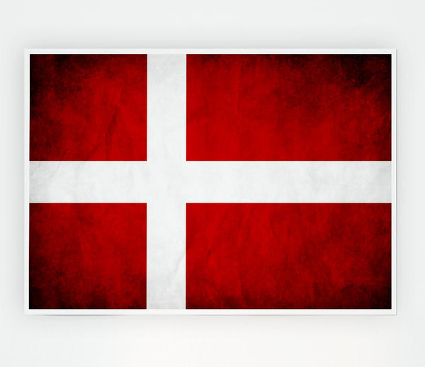 Denmark Flag Grunge Print Poster Wall Art