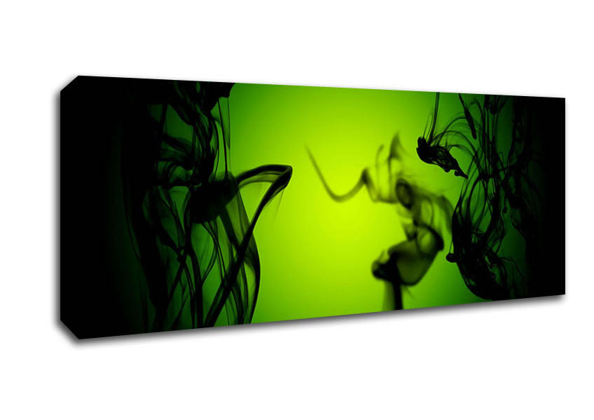 Picture of Black Smoke On Lime Green Panoramic Canvas Wall Art