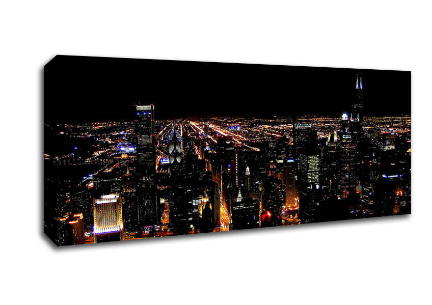 Picture of Ariel View Of The Night City Panoramic Canvas Wall Art