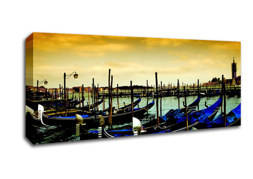 Picture of Beautiful Boats In The Harbour Panoramic Canvas Wall Art