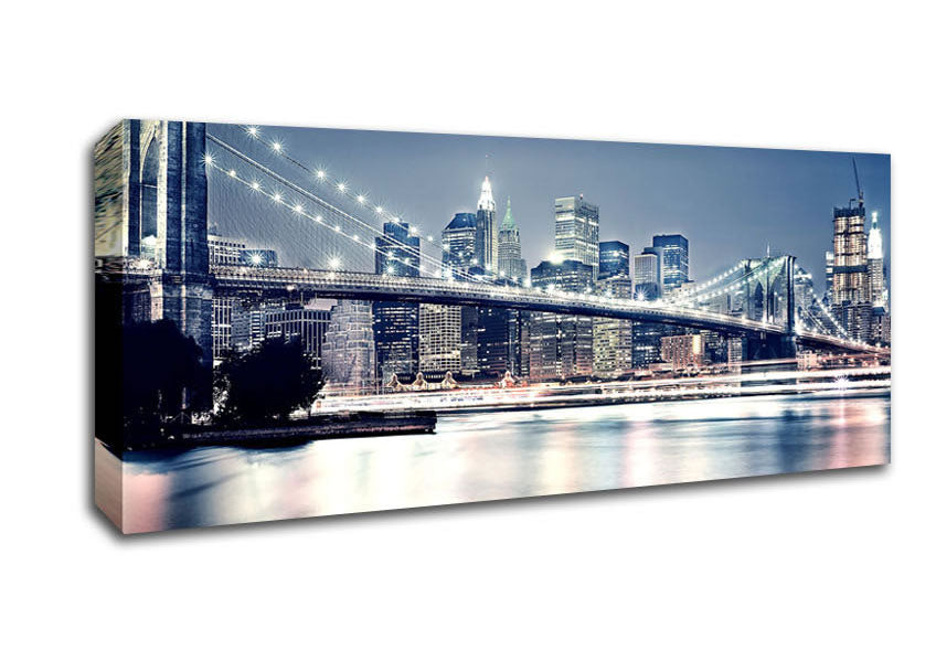 Picture of Brooklyn Bridge At Night Pink Waters Panoramic Canvas Wall Art