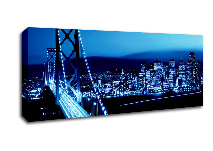 Picture of Brooklyn Bridge Blues Panoramic Canvas Wall Art