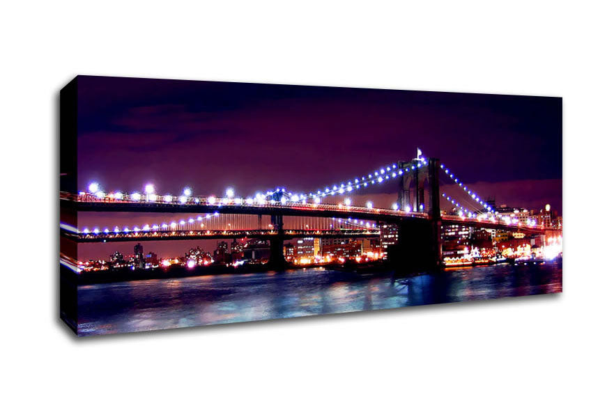 Picture of Brooklyn Bridge Lights By The Water Panoramic Canvas Wall Art