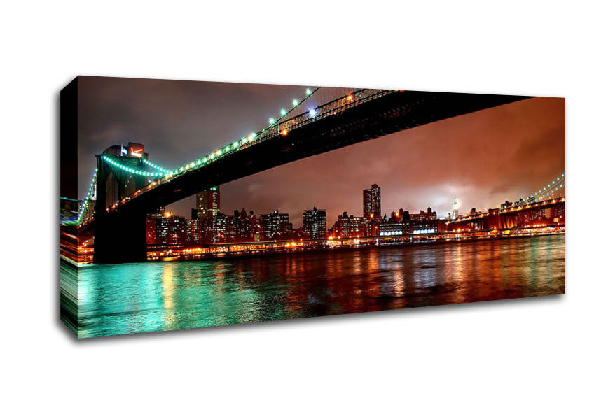 Picture of Brooklyn Bridge New York At Night Panoramic Canvas Wall Art