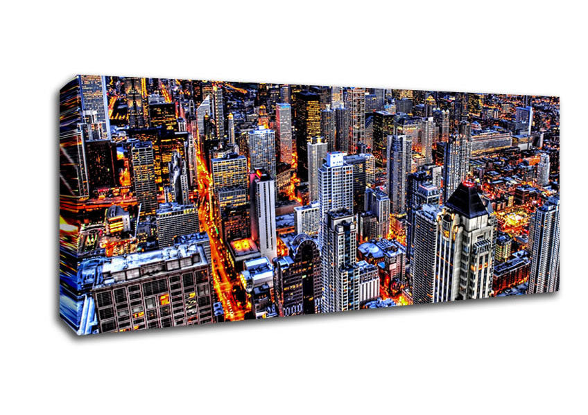 Picture of Chicago Illinois Night Lights Panoramic Canvas Wall Art