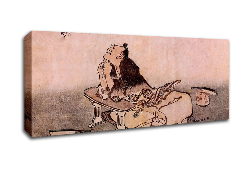 Picture of Hokusai A Philosopher Looking At Two Butterflies Panoramic Canvas Wall Art