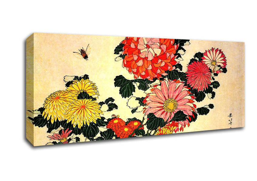 Picture of Hokusai Chrysanthemum And Bee Panoramic Canvas Wall Art