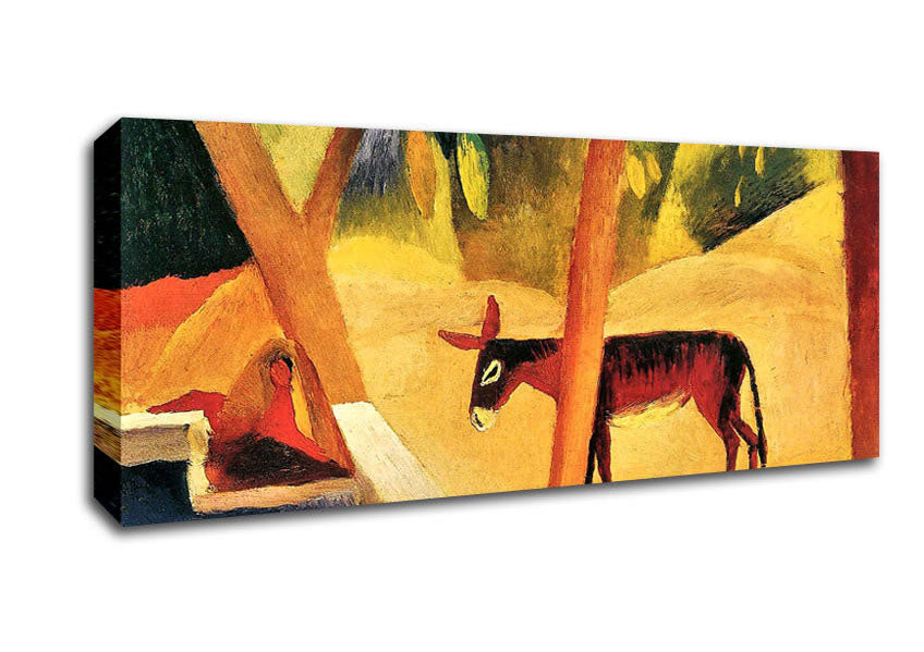 Picture of August Macke Donkeys In The Palms Panoramic Canvas Wall Art