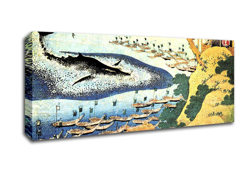 Picture of Hokusai Ocean Landscape And Whale Panoramic Canvas Wall Art