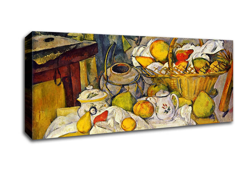 Picture of Cezanne Still Life With Fruit Basket Panoramic Canvas Wall Art