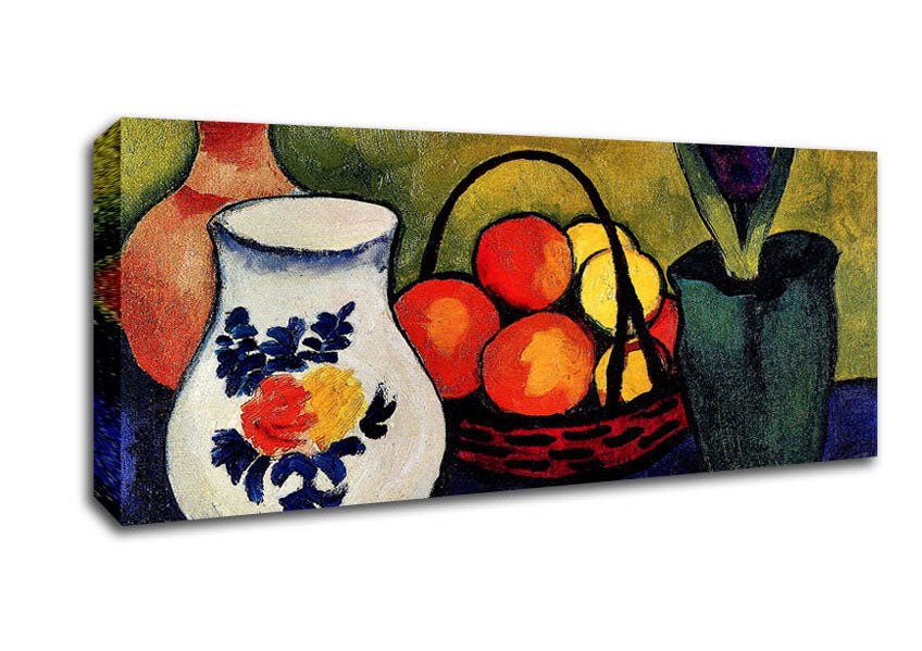 Picture of August Macke White Jug With Flowers And Fruits Panoramic Canvas Wall Art