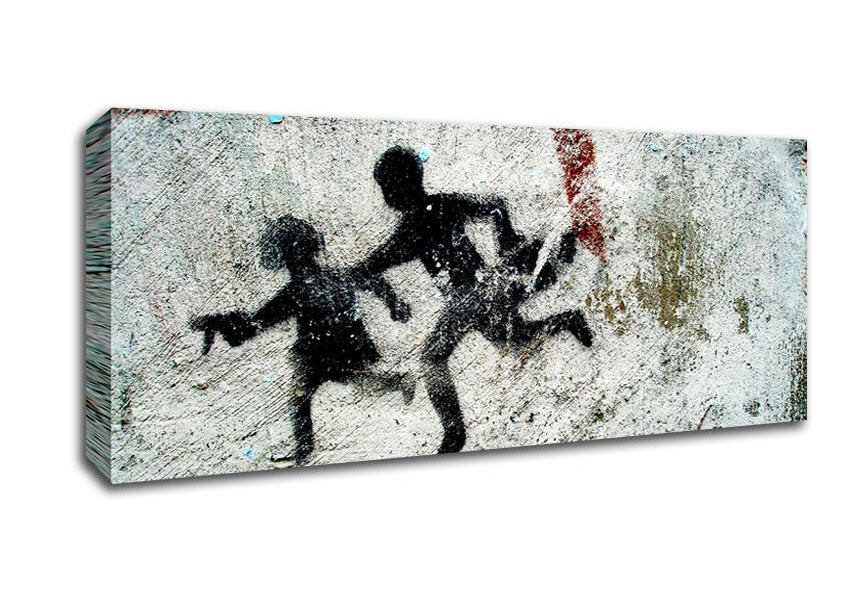 Picture of Beware Children With Guns Panoramic Canvas Wall Art