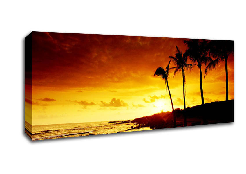 Picture of Caramel Palm Tree Sunset Panoramic Canvas Wall Art