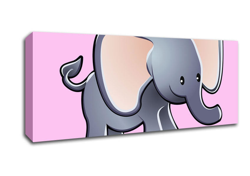 Picture of Big Eared Elephant Pink Panoramic Canvas Wall Art