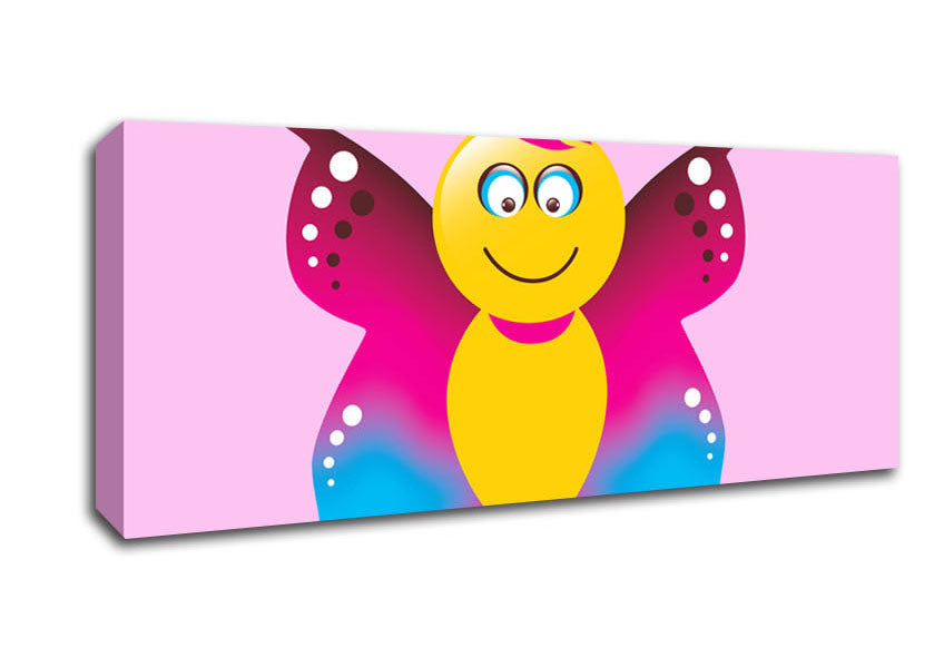 Picture of Butterfly Cartoon Face Pink Panoramic Canvas Wall Art