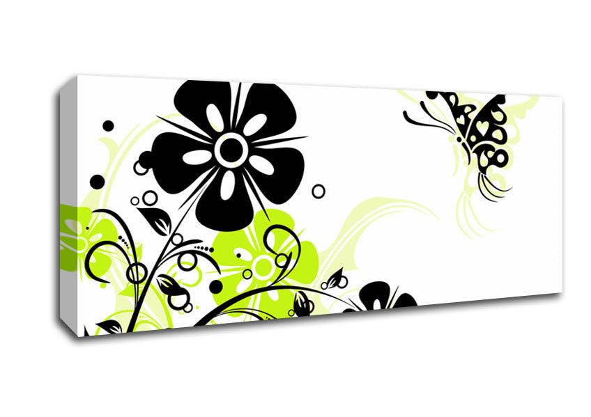 Picture of Black Flower Butterfly Panoramic Canvas Wall Art