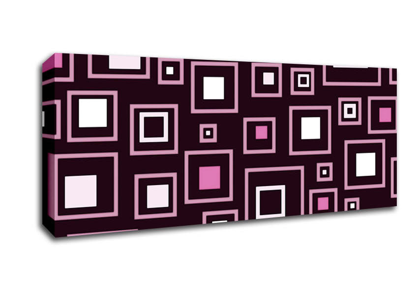 Picture of Squares In Squares Pink Panoramic Canvas Wall Art