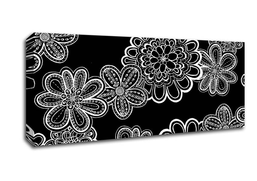 Picture of White On Black Bloom Panoramic Canvas Wall Art