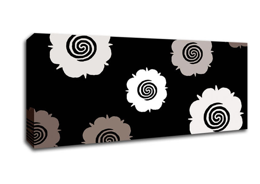 Picture of Flowers Beige On Black Panoramic Canvas Wall Art