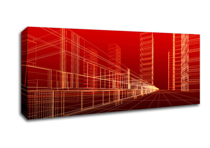 Picture of Red Futuristic City Panoramic Canvas Wall Art