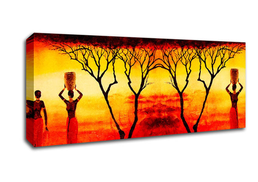 Picture of African Women Working In The Blazing Red Fields Panoramic Canvas Wall Art