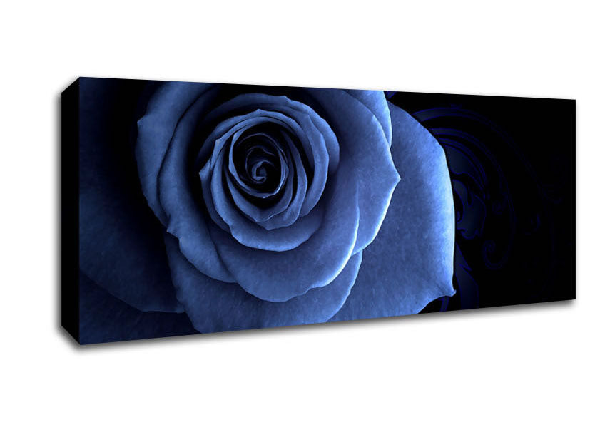 Picture of Blue Rose On Black Panoramic Canvas Wall Art