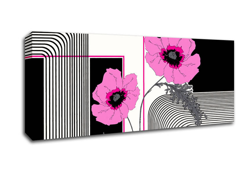 Picture of Pink Poppy Stripes Panoramic Canvas Wall Art