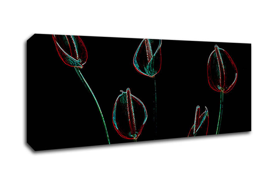 Picture of Abstarct Neon Night Flowers Panoramic Canvas Wall Art